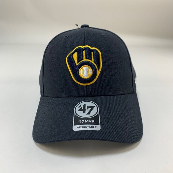 Milwaukee Brewers MLB Navy Blue 47 Brand MVP Adjustable Hat New - Picture 2 of 6